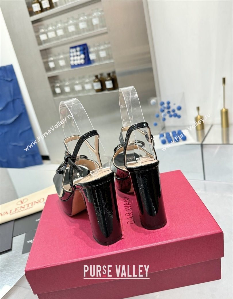 Valentino Vlogo Signature Platform Sandals 11cm in Patent Leather Black 2025 0902 (XL-250902087)