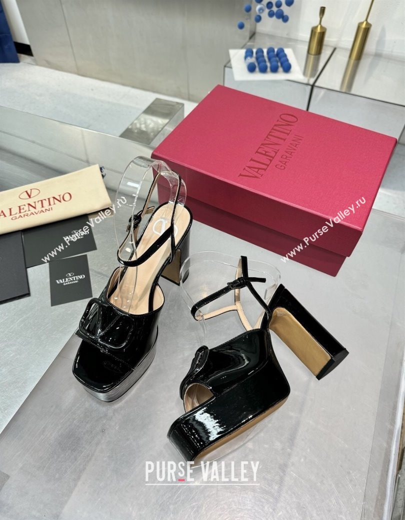 Valentino Vlogo Signature Platform Sandals 11cm in Patent Leather Black 2025 0902 (XL-250902087)