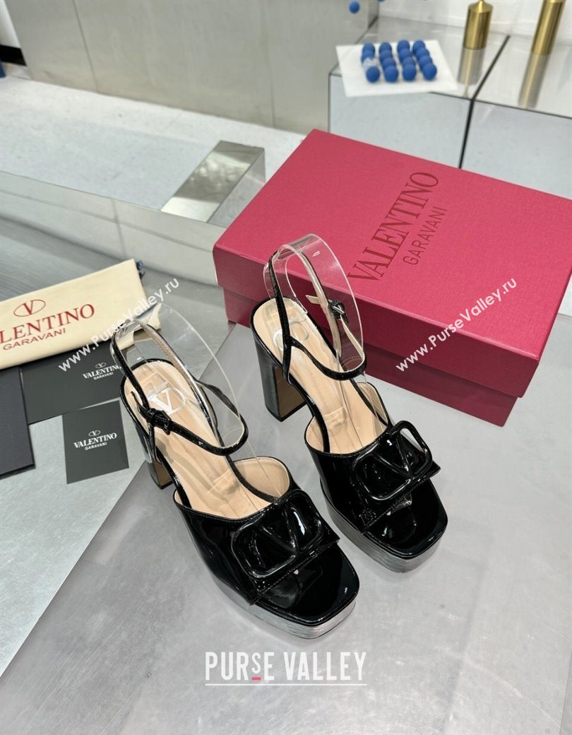 Valentino Vlogo Signature Platform Sandals 11cm in Patent Leather Black 2025 0902 (XL-250902087)