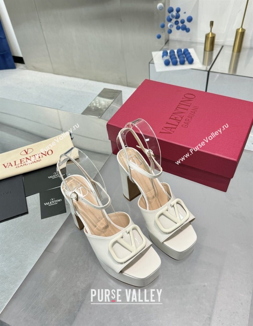 Valentino Vlogo Signature Platform Sandals 11cm in Patent Leather White 2025 0902 (XL-250902088)