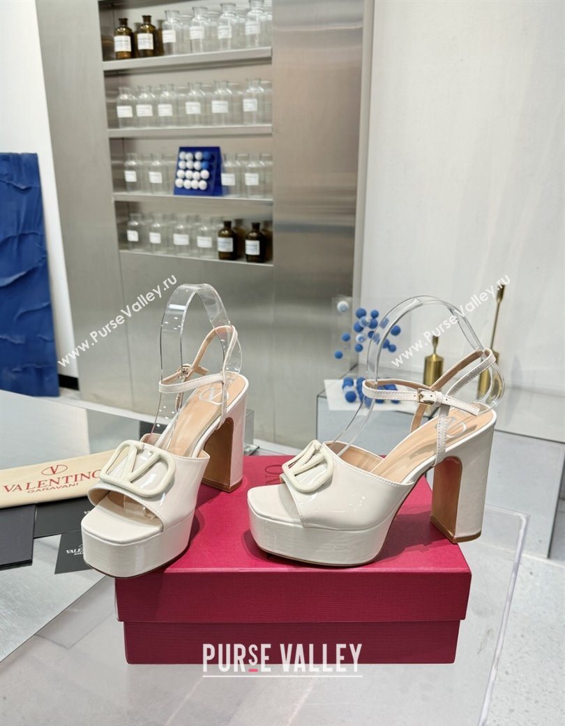 Valentino Vlogo Signature Platform Sandals 11cm in Patent Leather White 2025 0902 (XL-250902088)