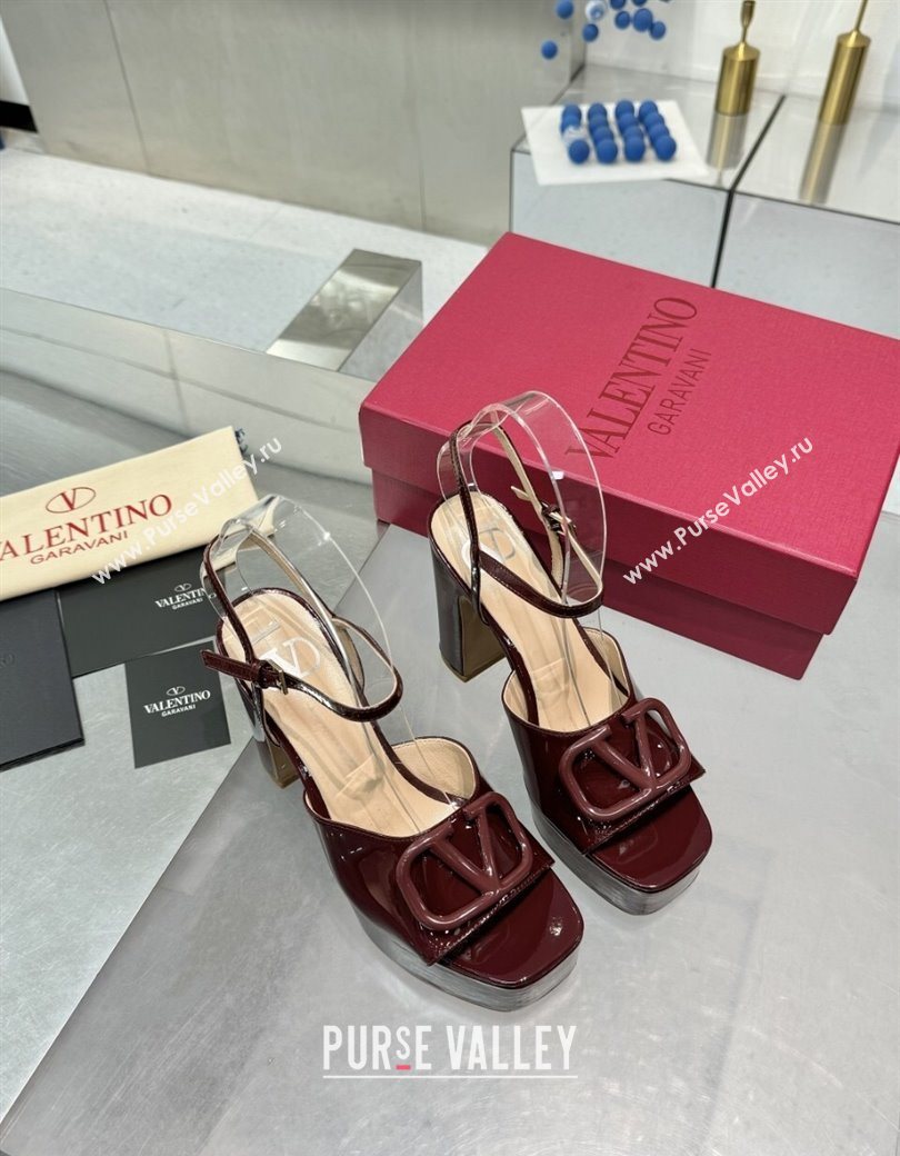 Valentino Vlogo Signature Platform Sandals 11cm in Patent Leather Burgundy 2025 0902 (XL-250902089)