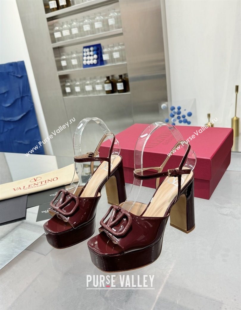 Valentino Vlogo Signature Platform Sandals 11cm in Patent Leather Burgundy 2025 0902 (XL-250902089)