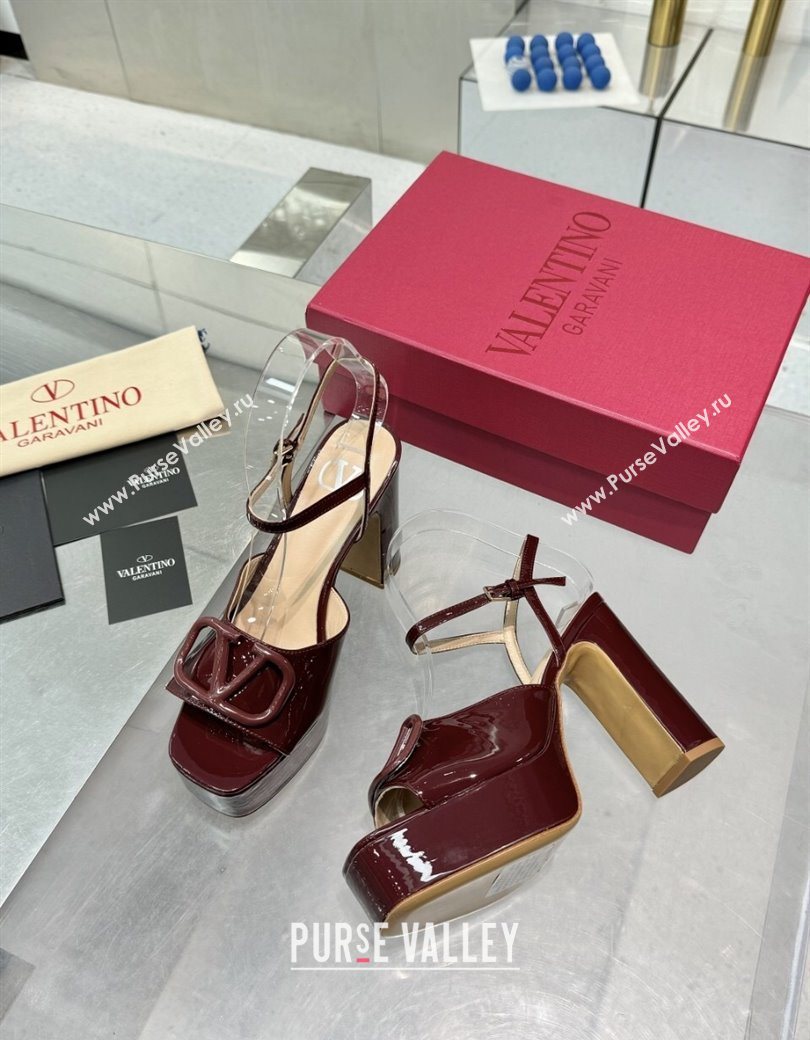 Valentino Vlogo Signature Platform Sandals 11cm in Patent Leather Burgundy 2025 0902 (XL-250902089)