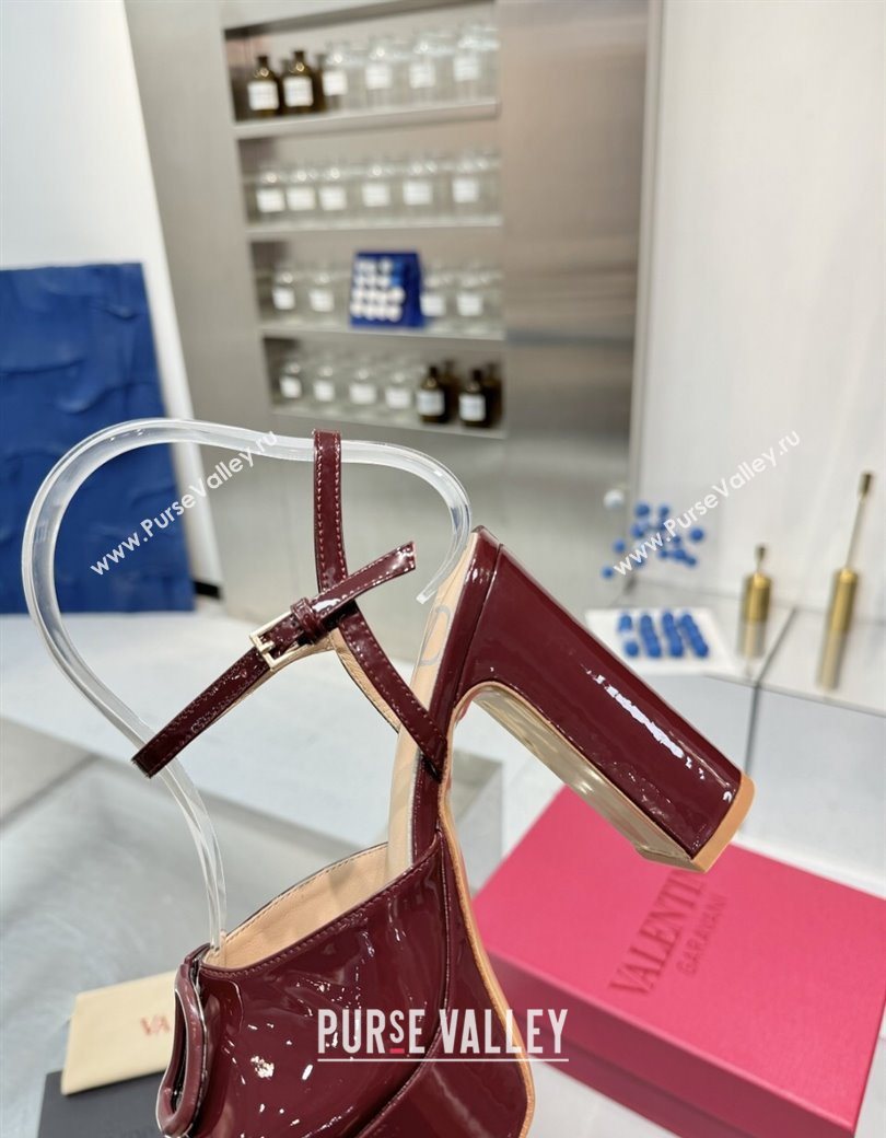 Valentino Vlogo Signature Platform Sandals 11cm in Patent Leather Burgundy 2025 0902 (XL-250902089)
