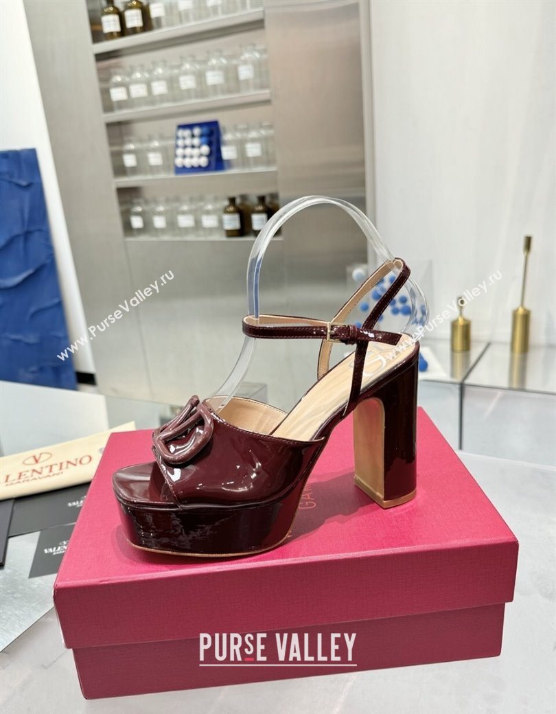 Valentino Vlogo Signature Platform Sandals 11cm in Patent Leather Burgundy 2025 0902 (XL-250902089)