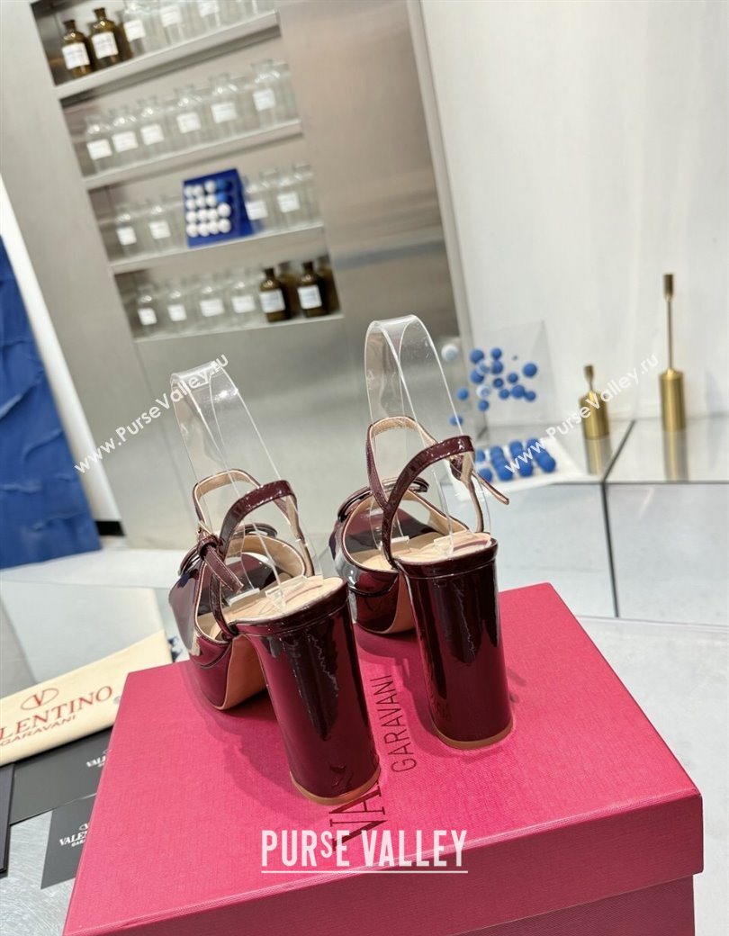 Valentino Vlogo Signature Platform Sandals 11cm in Patent Leather Burgundy 2025 0902 (XL-250902089)
