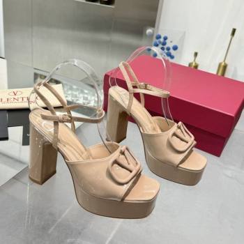 Valentino Vlogo Signature Platform Sandals 11cm in Patent Leather Nude 2025 0902 (XL-250902090)
