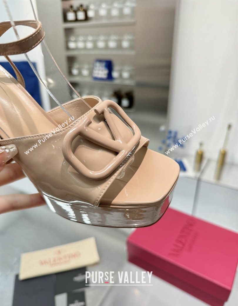 Valentino Vlogo Signature Platform Sandals 11cm in Patent Leather Nude 2025 0902 (XL-250902090)