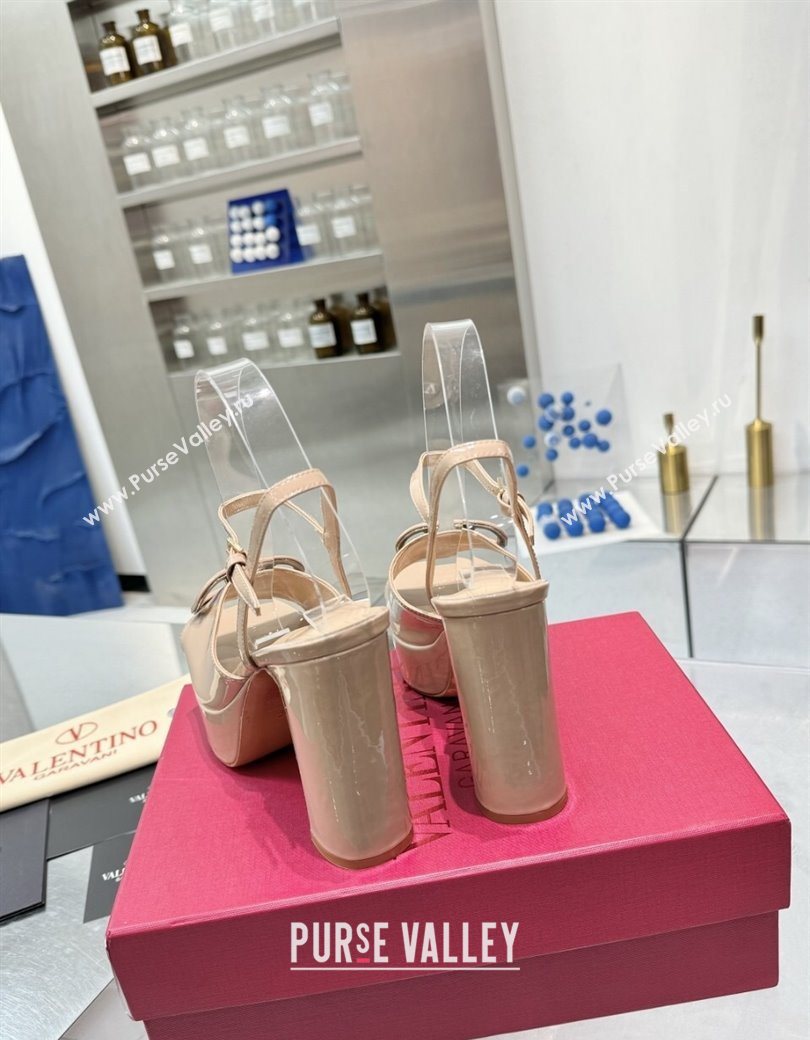 Valentino Vlogo Signature Platform Sandals 11cm in Patent Leather Nude 2025 0902 (XL-250902090)
