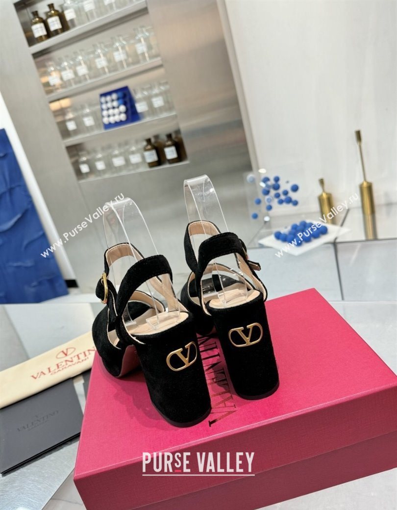 Valentino Fawcette Platform Sandals 10cm in Suede Black 2025 (XL-250902031)
