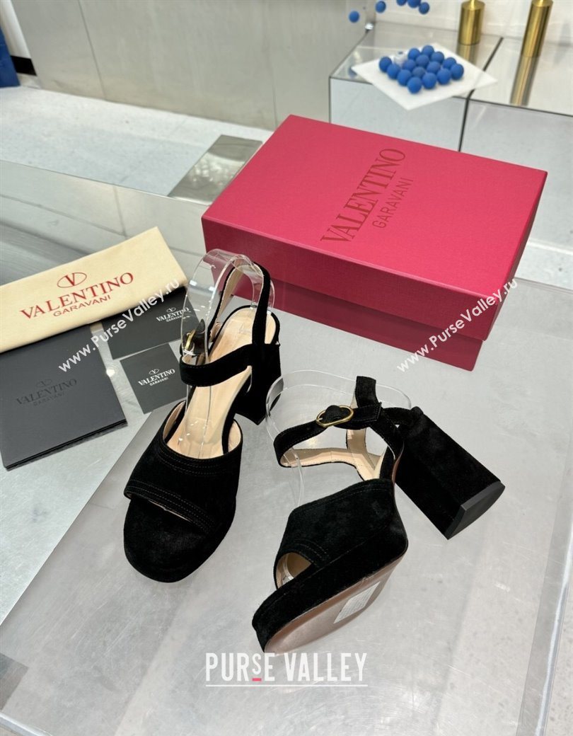 Valentino Fawcette Platform Sandals 10cm in Suede Black 2025 (XL-250902031)