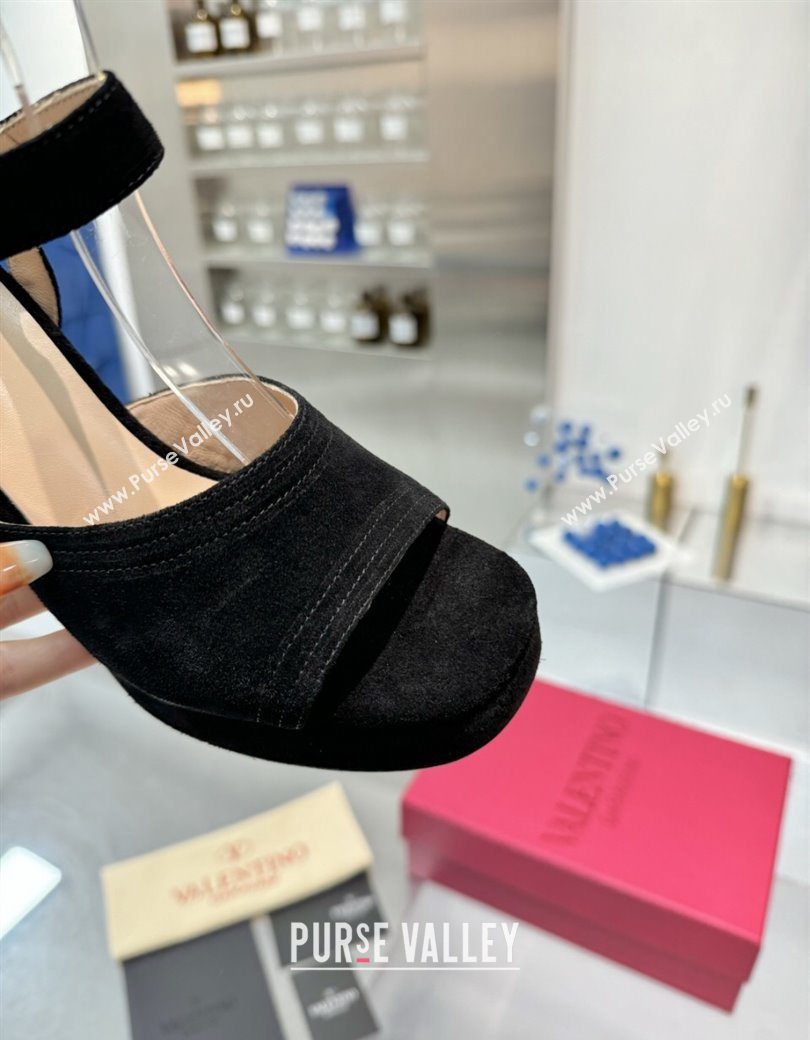 Valentino Fawcette Platform Sandals 10cm in Suede Black 2025 (XL-250902031)