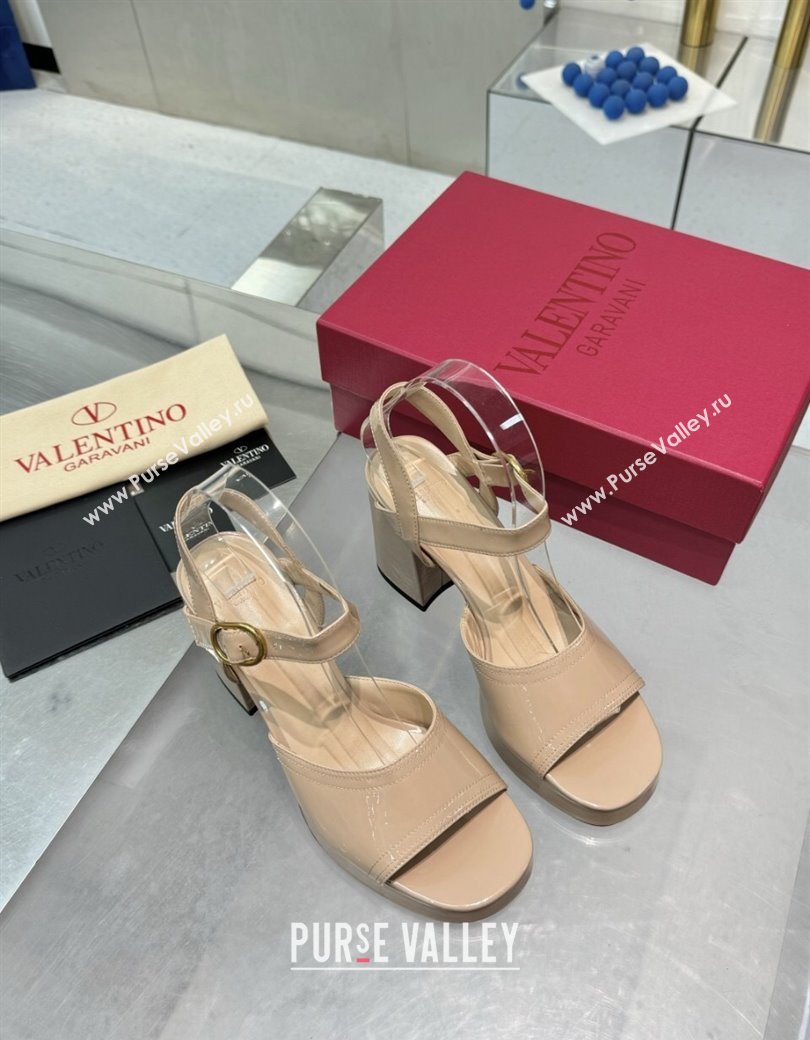 Valentino Fawcette Platform Sandals 10cm in Polished Calfskin Nude 2025 (XL-250902040)
