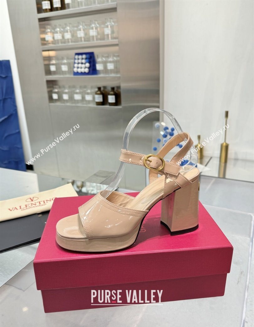 Valentino Fawcette Platform Sandals 10cm in Polished Calfskin Nude 2025 (XL-250902040)