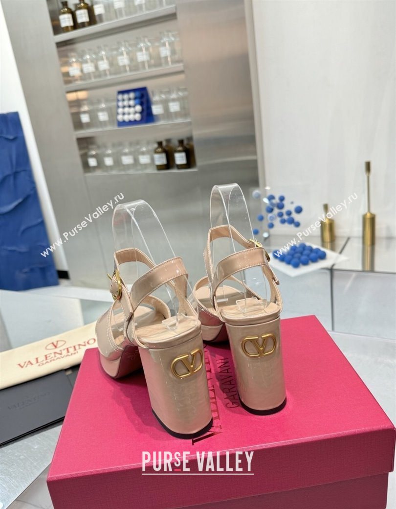 Valentino Fawcette Platform Sandals 10cm in Polished Calfskin Nude 2025 (XL-250902040)