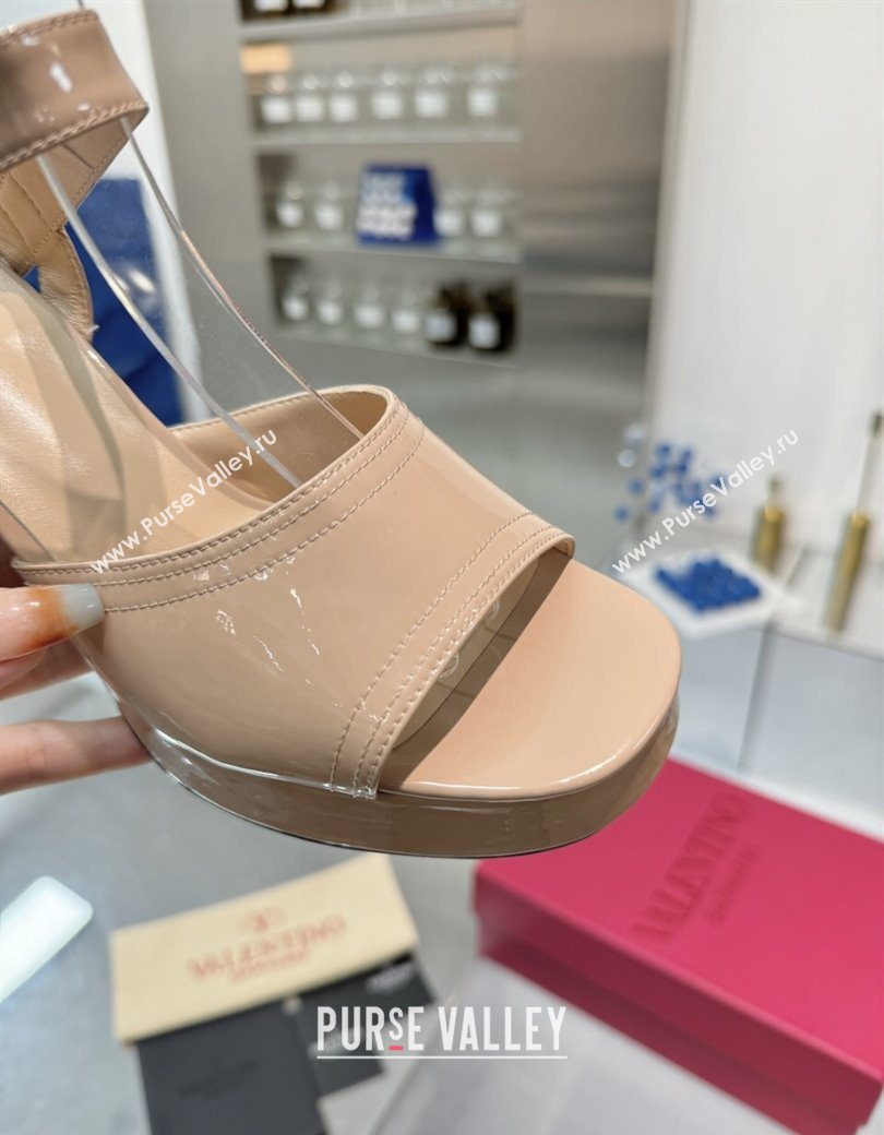 Valentino Fawcette Platform Sandals 10cm in Polished Calfskin Nude 2025 (XL-250902040)