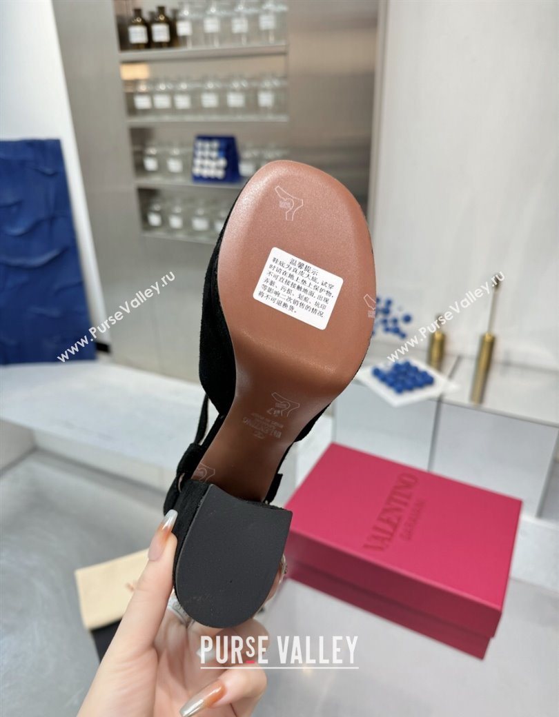 Valentino Fawcette Platform Sandals 10cm in Suede Black 2025 (XL-250902031)