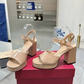 Valentino Fawcette Platform Sandals 10cm in Polished Calfskin Nude 2025 (XL-250902040)