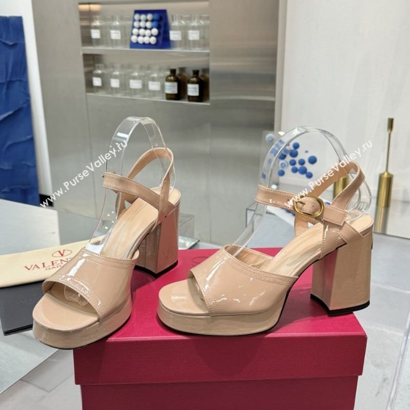 Valentino Fawcette Platform Sandals 10cm in Polished Calfskin Nude 2025 (XL-250902040)