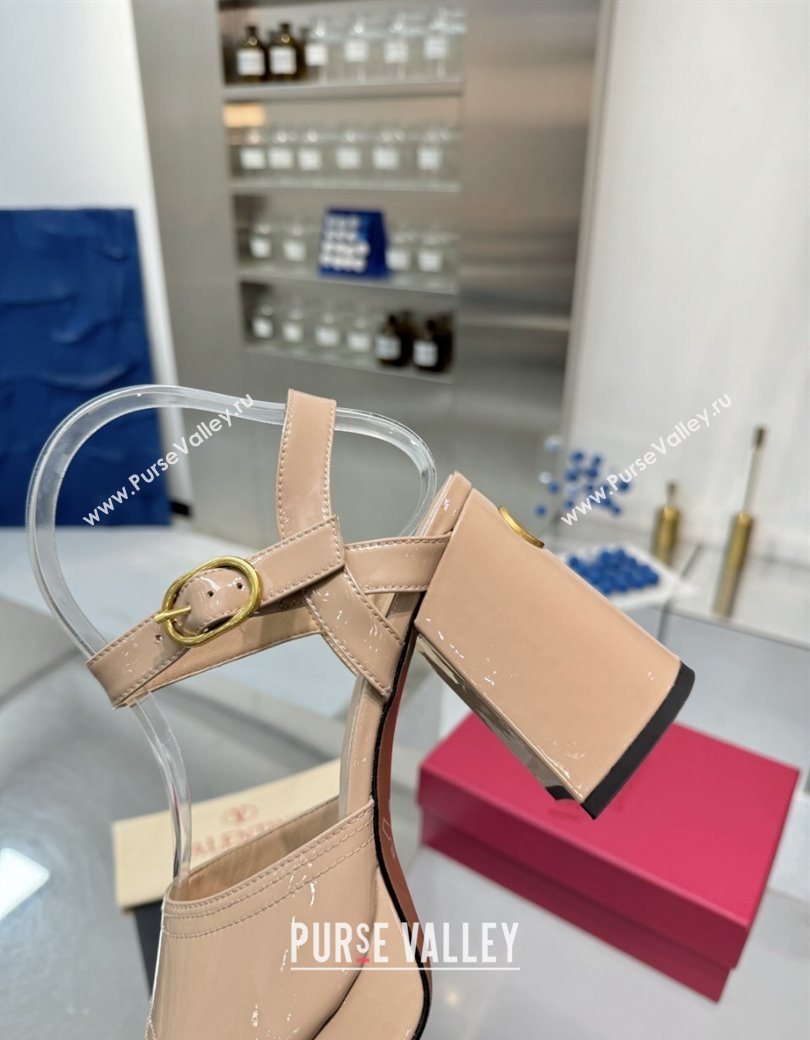 Valentino Fawcette Platform Sandals 10cm in Polished Calfskin Nude 2025 (XL-250902040)