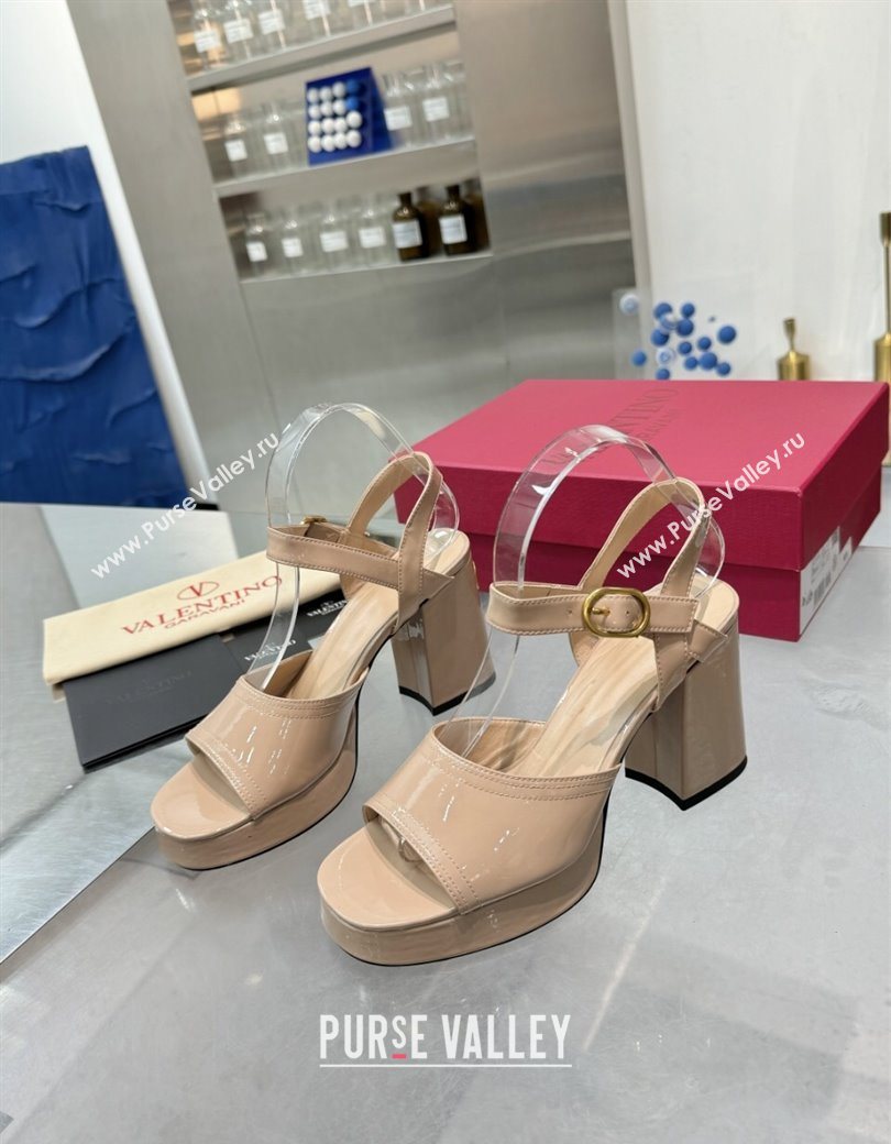 Valentino Fawcette Platform Sandals 10cm in Polished Calfskin Nude 2025 (XL-250902040)