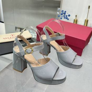 Valentino Fawcette Platform Sandals 10cm in Polished Calfskin Grey 2025 (XL-250902041)