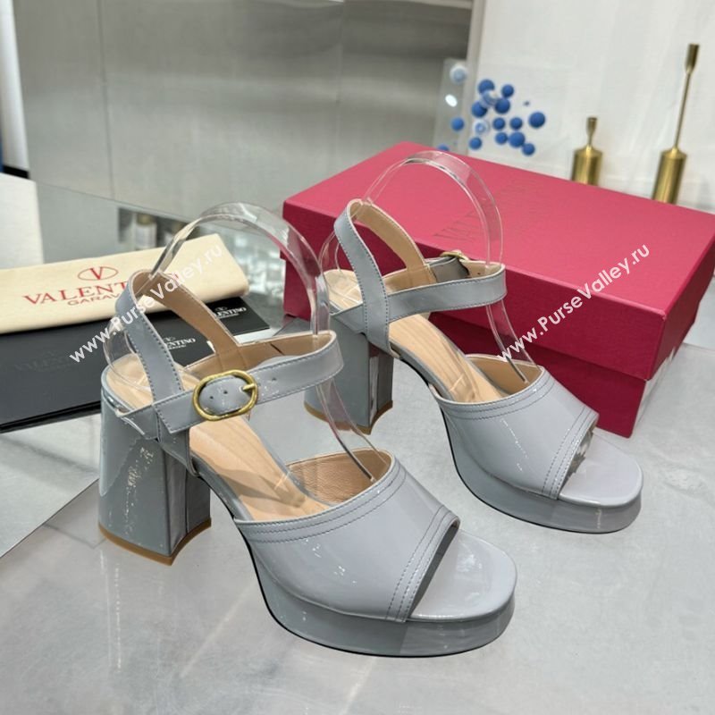 Valentino Fawcette Platform Sandals 10cm in Polished Calfskin Grey 2025 (XL-250902041)
