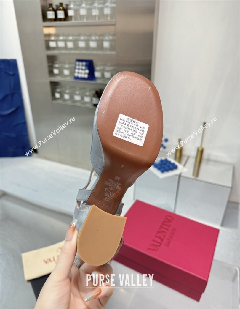 Valentino Fawcette Platform Sandals 10cm in Polished Calfskin Grey 2025 (XL-250902041)