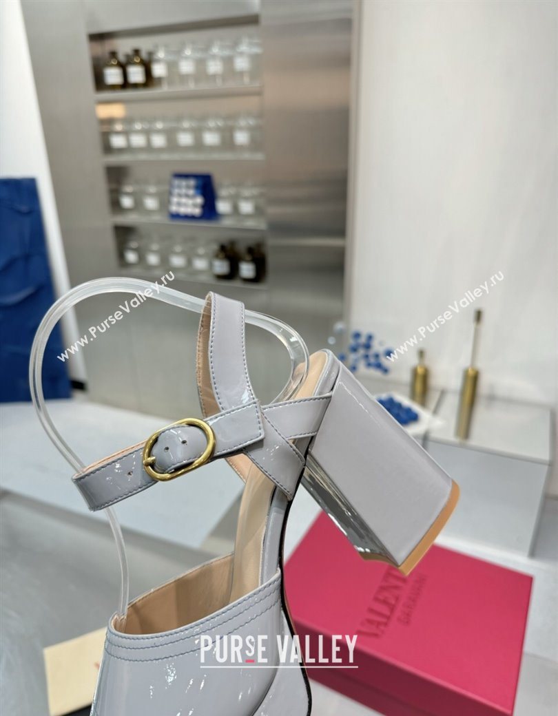 Valentino Fawcette Platform Sandals 10cm in Polished Calfskin Grey 2025 (XL-250902041)
