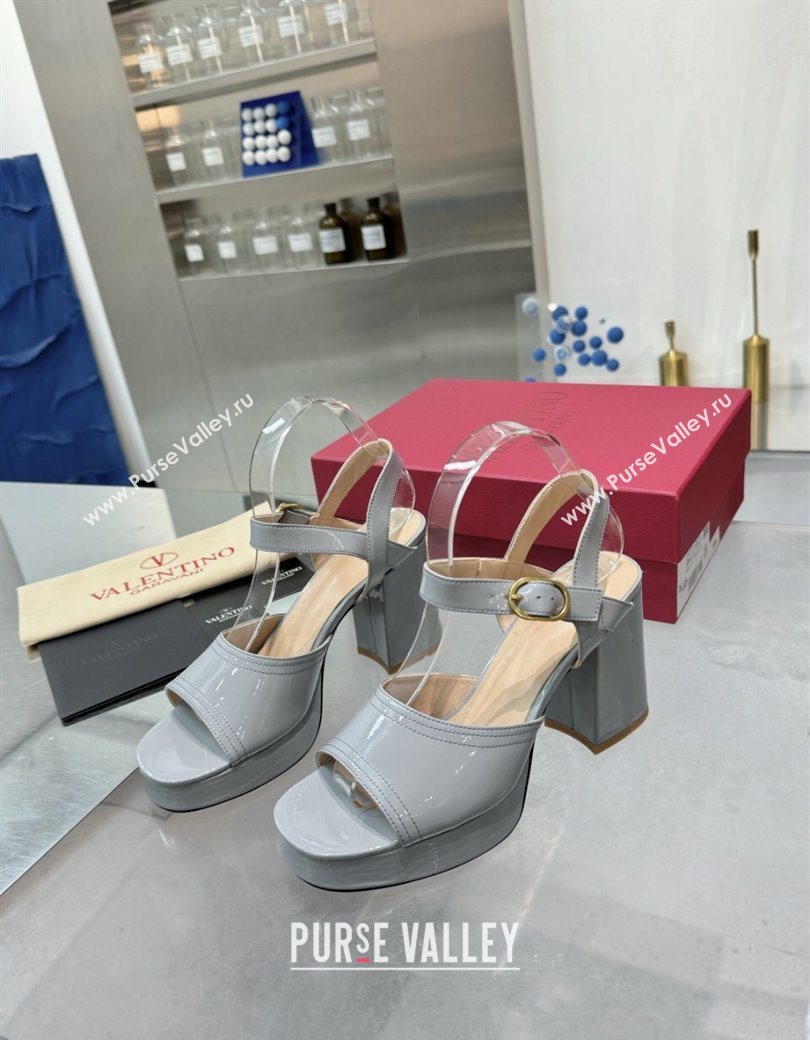 Valentino Fawcette Platform Sandals 10cm in Polished Calfskin Grey 2025 (XL-250902041)