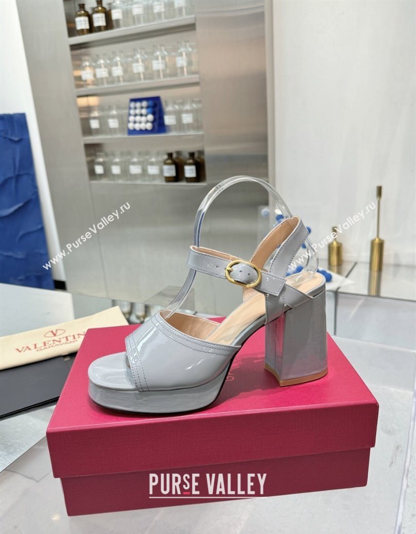 Valentino Fawcette Platform Sandals 10cm in Polished Calfskin Grey 2025 (XL-250902041)