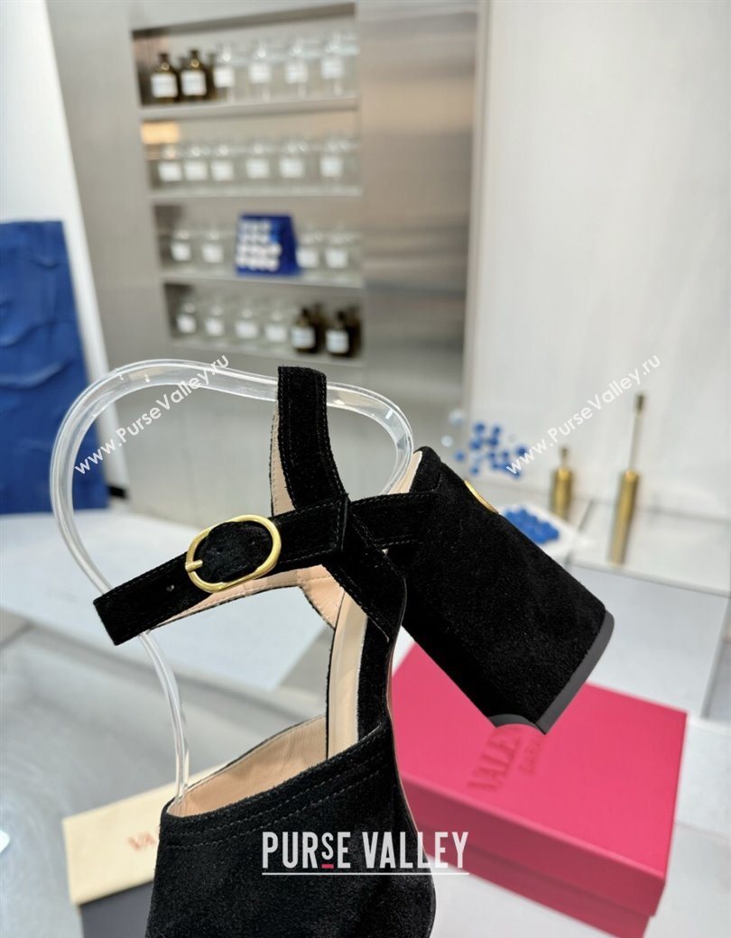 Valentino Fawcette Platform Sandals 10cm in Suede Black 2025 (XL-250902031)