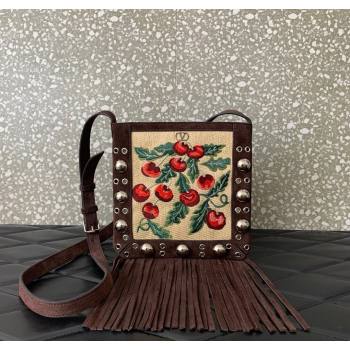 Valentino Garavani Nellcôte Small Shoulder Bag In Jacquard Raffia With Cherryfic Pattern Brown 2025 2034 (LKF-250926022)