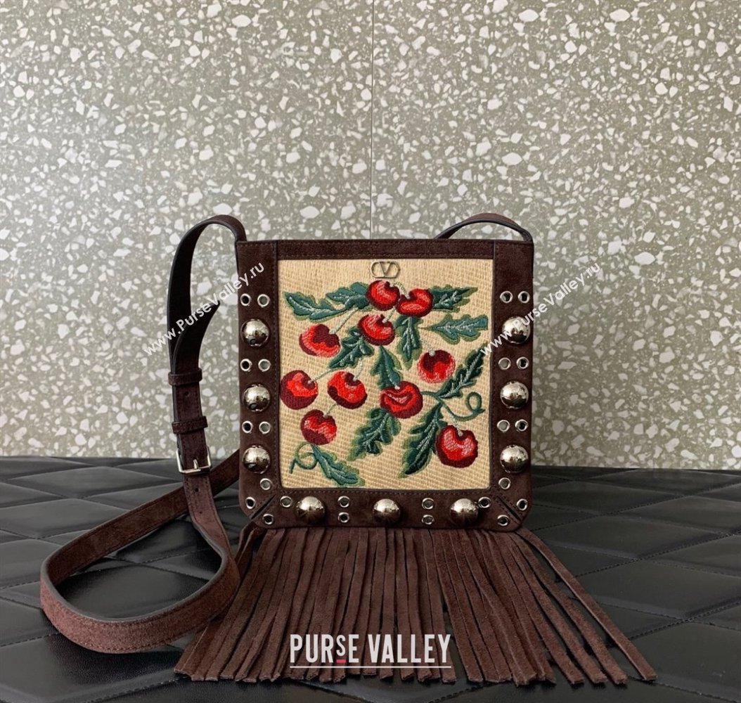 Valentino Garavani Nellcôte Small Shoulder Bag In Jacquard Raffia With Cherryfic Pattern Brown 2025 2034 (LKF-250926022)