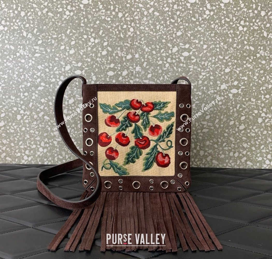 Valentino Garavani Nellcôte Small Shoulder Bag In Jacquard Raffia With Cherryfic Pattern Brown 2025 2034 (LKF-250926022)