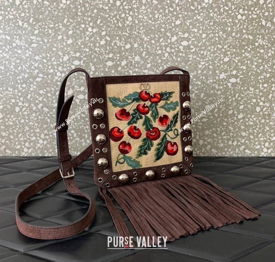 Valentino Garavani Nellcôte Small Shoulder Bag In Jacquard Raffia With Cherryfic Pattern Brown 2025 2034 (LKF-250926022)