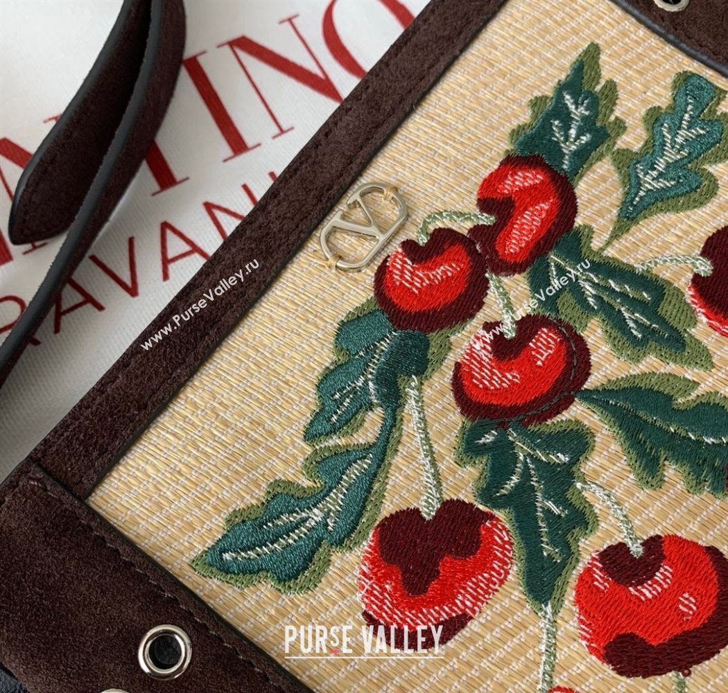 Valentino Garavani Nellcôte Small Shoulder Bag In Jacquard Raffia With Cherryfic Pattern Brown 2025 2034 (LKF-250926022)