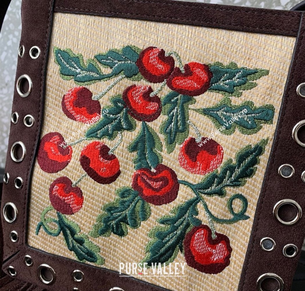 Valentino Garavani Nellcôte Small Shoulder Bag In Jacquard Raffia With Cherryfic Pattern Brown 2025 2034 (LKF-250926022)