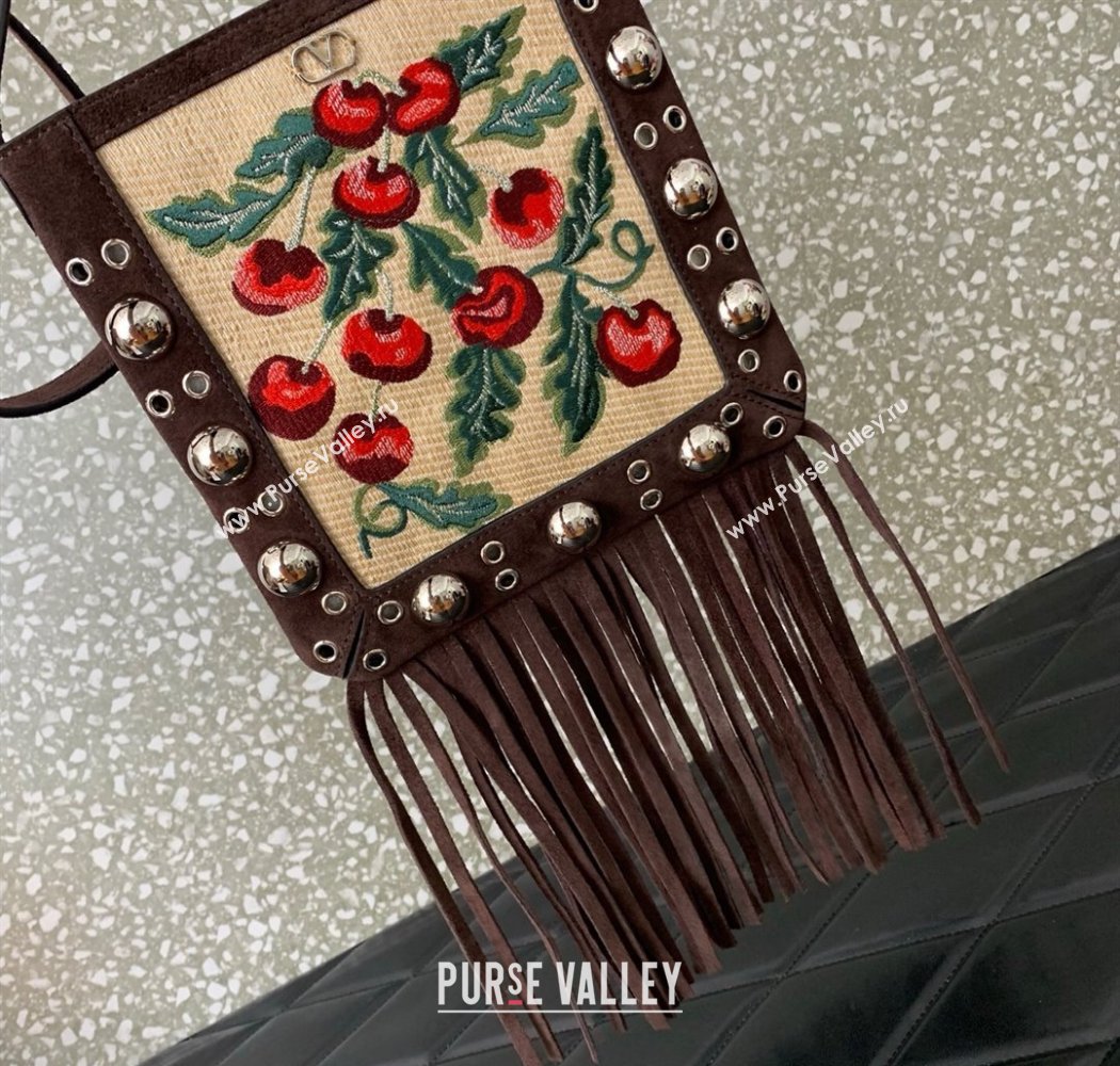 Valentino Garavani Nellcôte Small Shoulder Bag In Jacquard Raffia With Cherryfic Pattern Brown 2025 2034 (LKF-250926022)