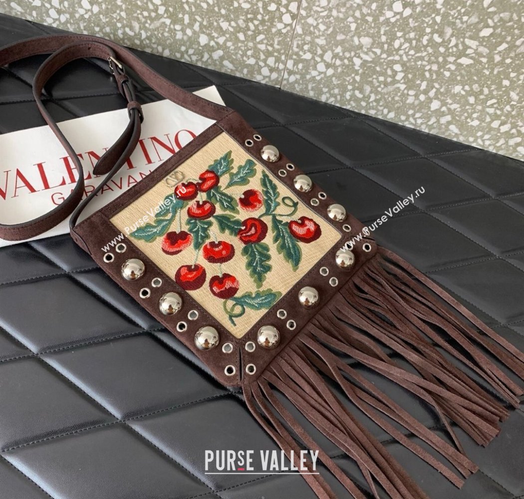Valentino Garavani Nellcôte Small Shoulder Bag In Jacquard Raffia With Cherryfic Pattern Brown 2025 2034 (LKF-250926022)