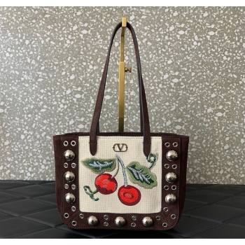 Valentino Garavani Nellcôte Mini Cherryfic Embroidered Shopping Bag Brown 2025 0078 (LKF-250926021)