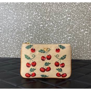 Vlogo Signature Pouch In Jacquard Raffia With Cherryfic Pattern 2025 VLTN036 (LKF-250926023)