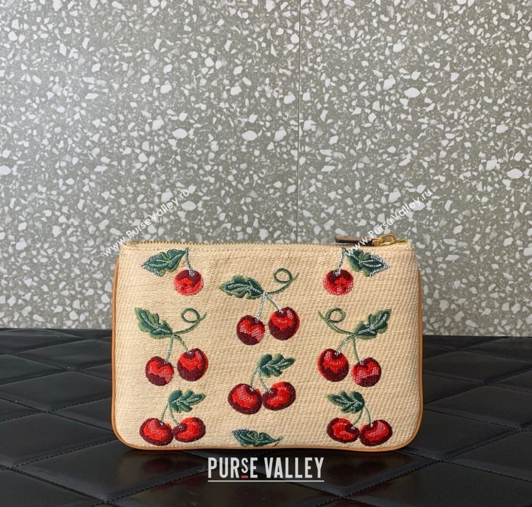Vlogo Signature Pouch In Jacquard Raffia With Cherryfic Pattern 2025 VLTN036 (LKF-250926023)