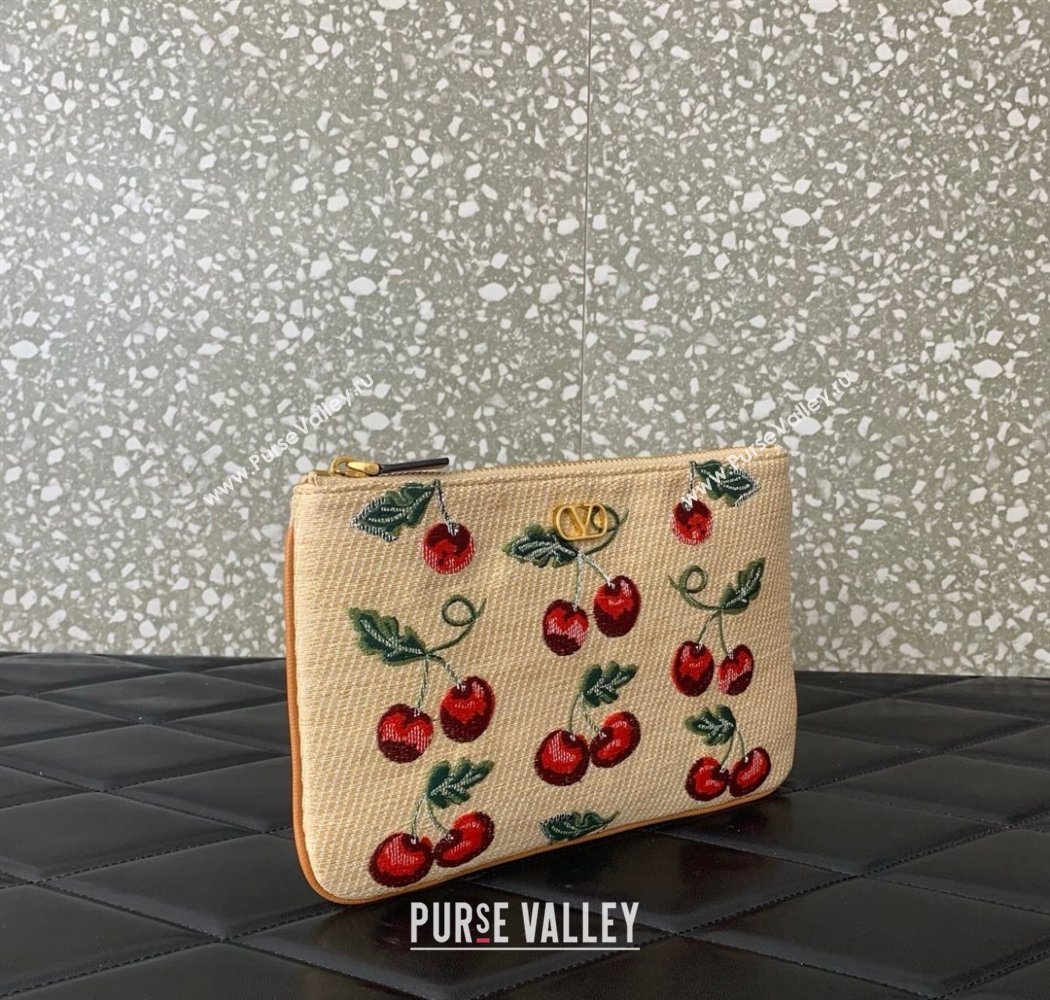 Vlogo Signature Pouch In Jacquard Raffia With Cherryfic Pattern 2025 VLTN036 (LKF-250926023)