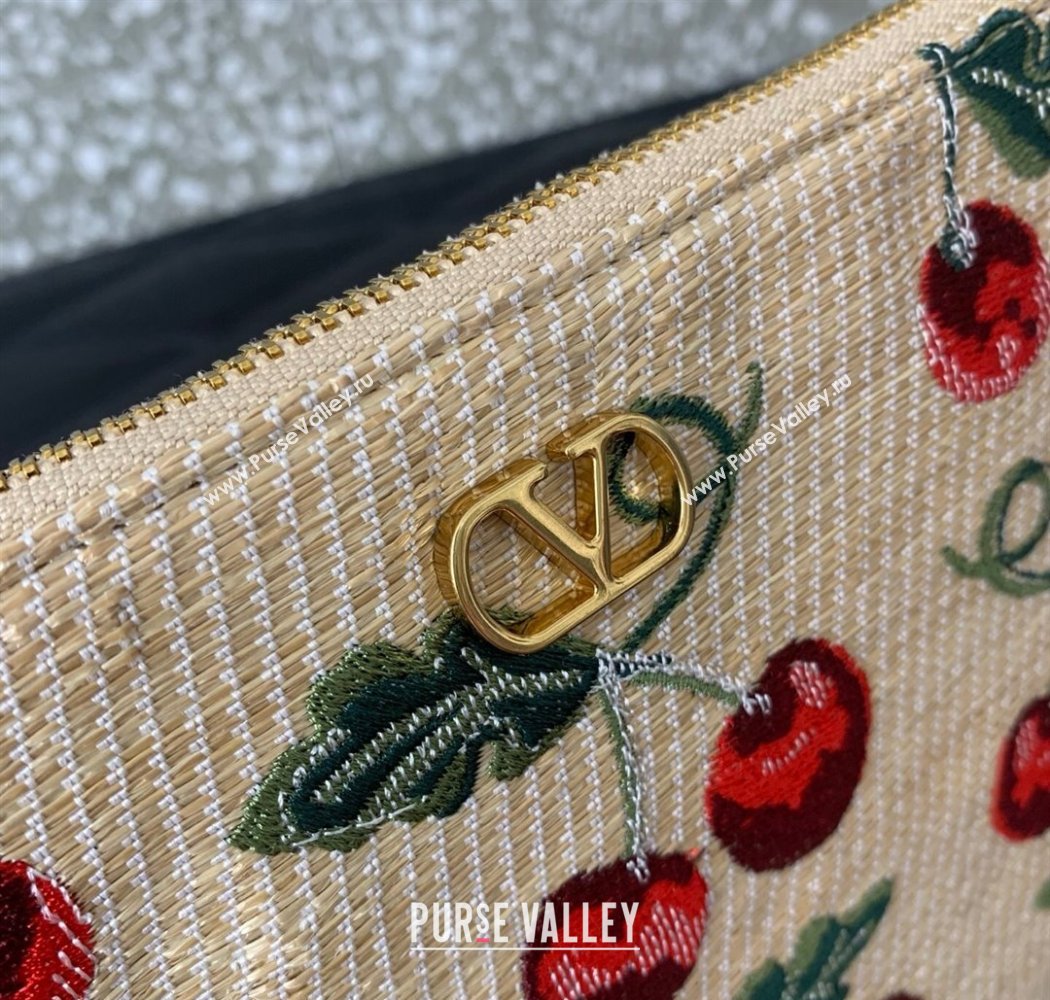 Vlogo Signature Pouch In Jacquard Raffia With Cherryfic Pattern 2025 VLTN036 (LKF-250926023)