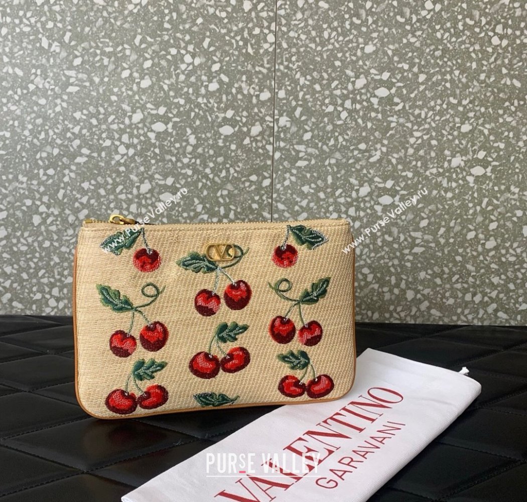 Vlogo Signature Pouch In Jacquard Raffia With Cherryfic Pattern 2025 VLTN036 (LKF-250926023)