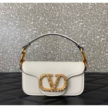 Valentino Garavani Loco Small Shoulder Bag In Calfskin Leather With Jewel Logo White 2025 5053 (LKF-250926025)