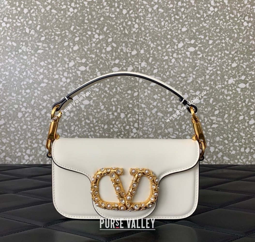 Valentino Garavani Loco Small Shoulder Bag In Calfskin Leather With Jewel Logo White 2025 5053 (LKF-250926025)