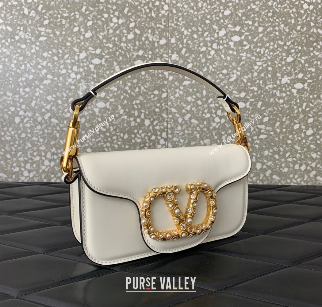 Valentino Garavani Loco Small Shoulder Bag In Calfskin Leather With Jewel Logo White 2025 5053 (LKF-250926025)